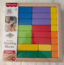 Fisher-Price Toddler Wooden Stacking Blocks 65 Pieces Preschool Learning Toy NEW