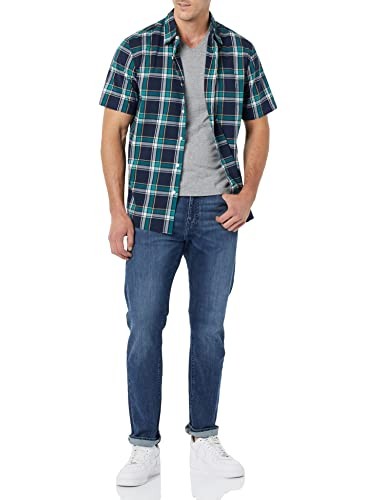 Amazon Essentials Herren Stretch-Popeline Kurzarmhemd Karo GrüN Marineblau 5XL-image