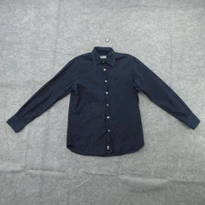 Canali Shirt Mens Medium Navy Blue Textured Cotton Button Front Made Italy