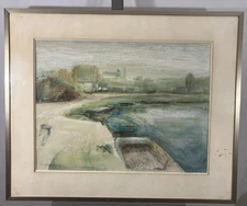Watercolor Signed Jean Girard Landscape Around Bourges France Circa 1960