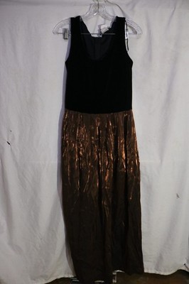 Vtg JESSICA HOWARD Black Velvet Copper Taffeta Sleeveless Formal Dress Sz 10
