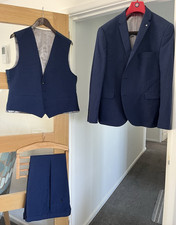 Lambretta Men’s 3 Piece Slim Fit Suit Blue Check Chest 42in W38S