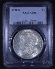 1921-S Morgan Silver Dollar - $1 PCGS AU55