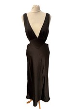 Black Satin Dress Size S Sleeveless Open Back V Neck Long Women’s 