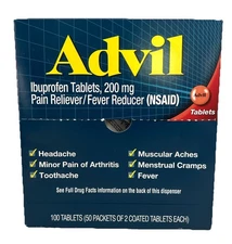 Advil 200mg Pain Reliever with Ibuprofen 50 Packets 100 Tabs
