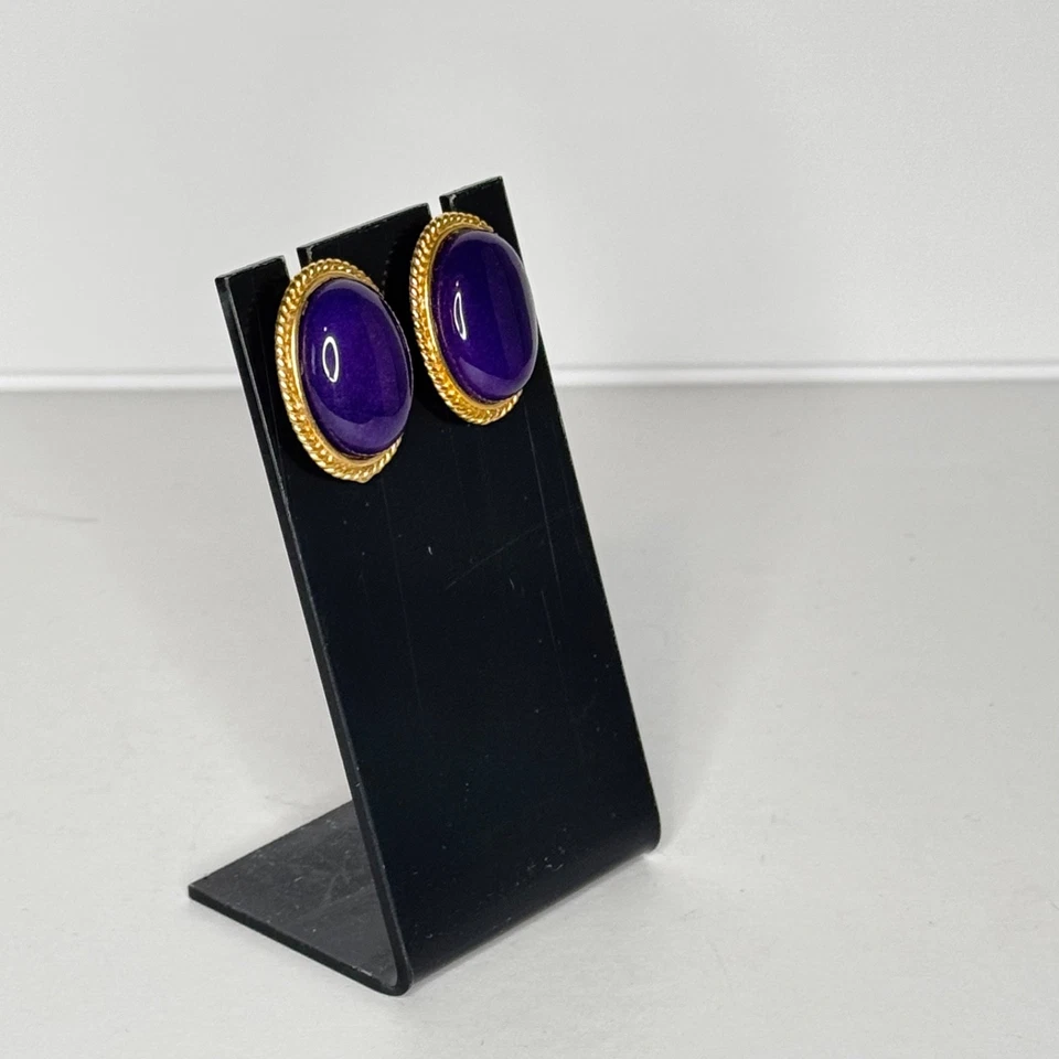 Pendientes Vintage Amatista Cabujón Tono Dorado Foto 2 de 4