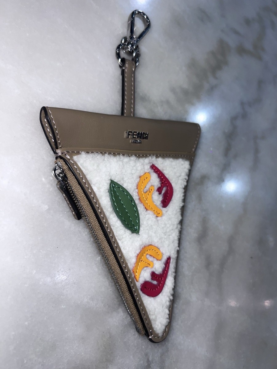 FENDI Fendilicious Pizza Bag Charm Beige Leather Shearling