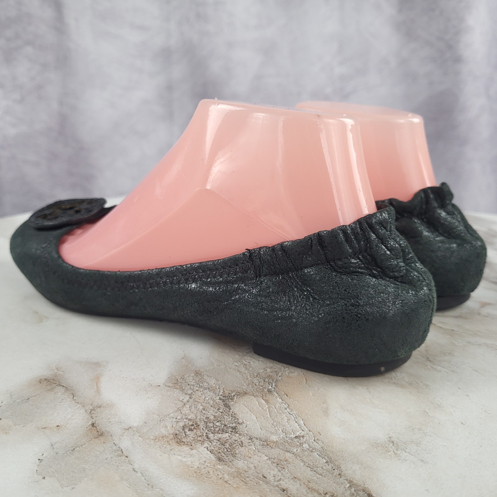 Tory Burch Reva Distressed Leather Ballet Flats Women's Size 8 M Black thumbnail 8