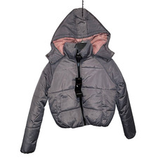 Therapy Women's Contrast Lining Hooded Puffer Coat Grey/pink, Small 