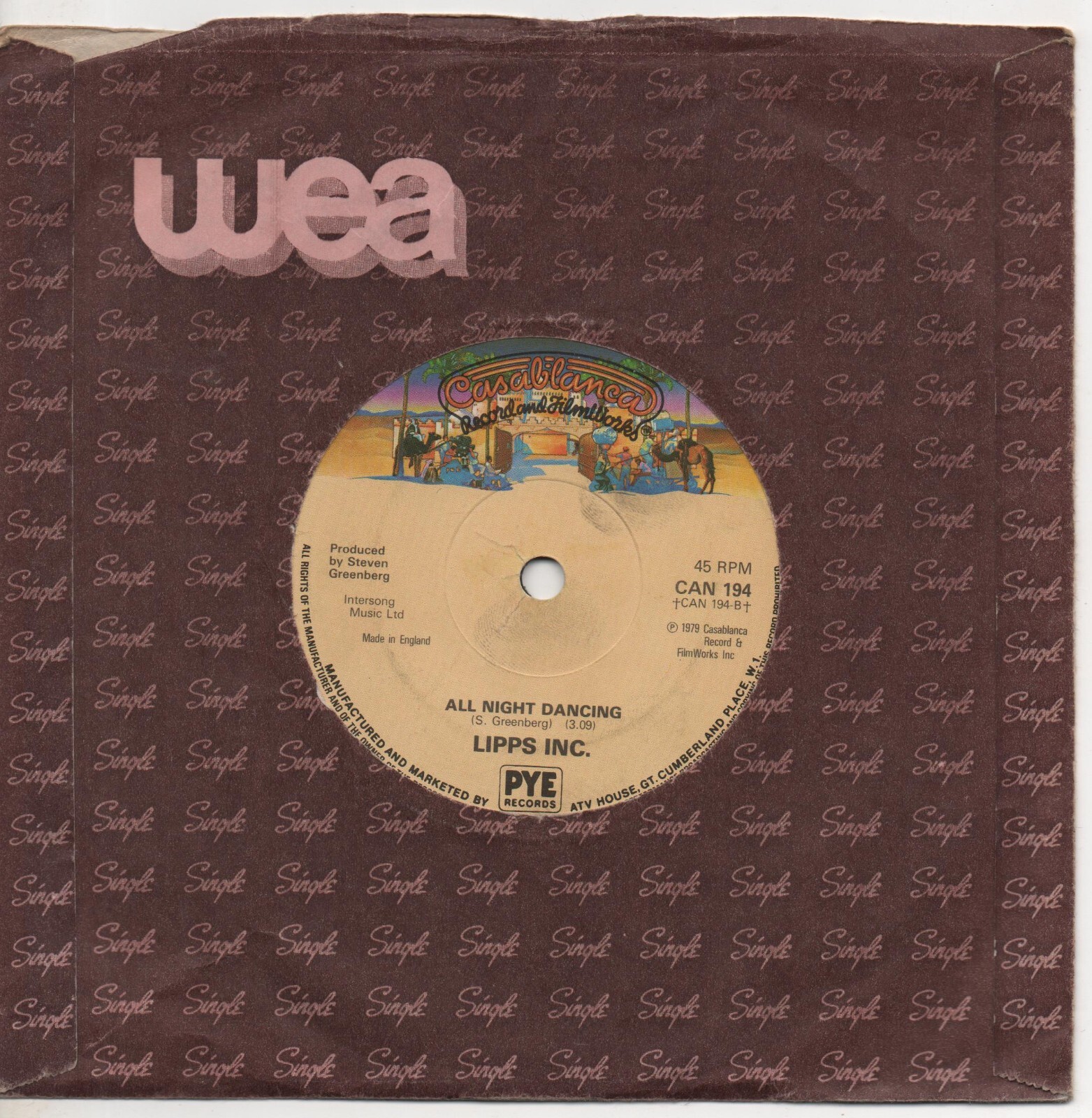 LIPPS INC. funkytown*all night dancing 1979 UK CASABLANCA 7" 45 DISCO