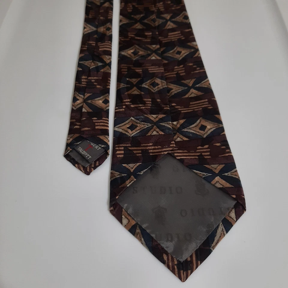 Corbata de traje de seda Robert Talbott para hombre 59x4 ancha marrón beige hecha a mano EE. UU. Foto 3 de 4