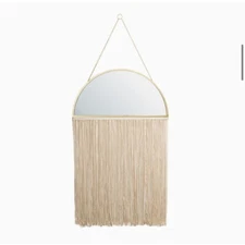 Glitzhome 47.25" Semicircle Wall Mirror, Boho Style, with Hanging Tassels