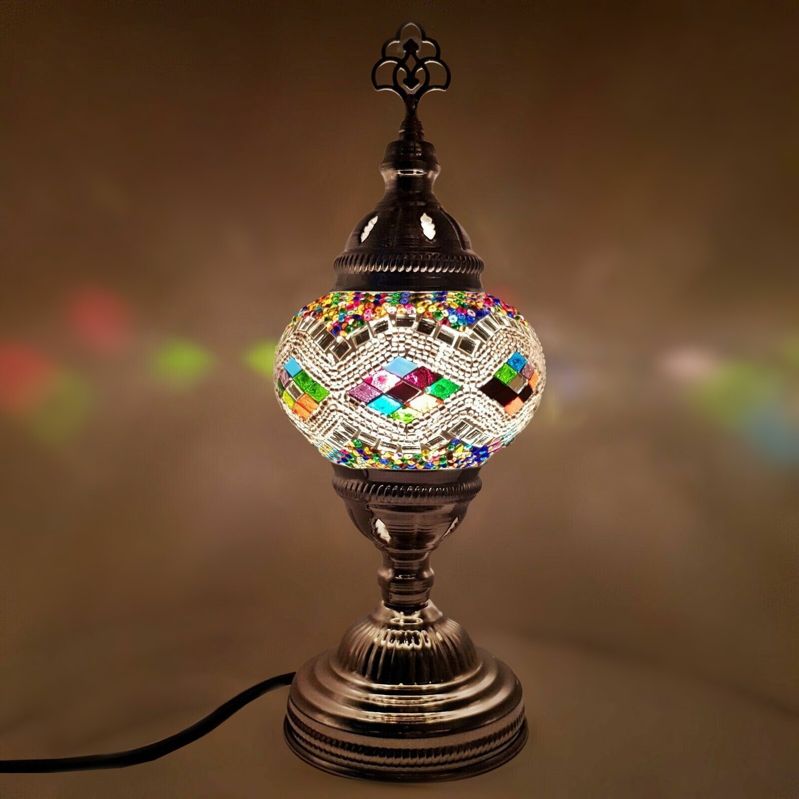SILVER MOSAIC TABLE LAMP GLOBE HANDMADE GLASS MOROCCAN TURKISH HOME ...