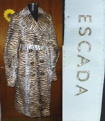 New ESCADA Tiger Stripe Animal Print Puff Long Slv TRENCH Coat Jacket sz 38 EUR
