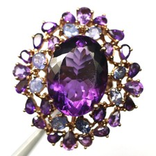 925 Silver 16 x 22 mm. Purple Amethyst  Tanzanite Jewelry Ring Size 7