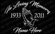 Custom IN LOVING MEMORY Praying Hands Vinyl Car Window Decal Sticker name Rip