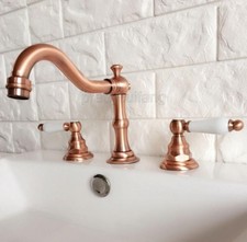 Antique Red Copper Double Handle Widespread Roman Bathroom Basin Faucet Prg040