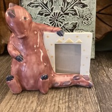 Charpente Dinosaur Frame Ceramic Collectable Holds 2"x 2.5" Picture 1990’s Pink