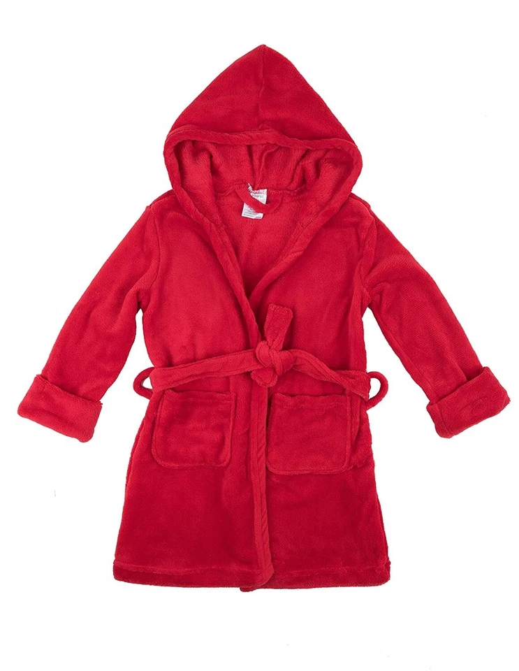 Albornoz para dormir Leveret Kids 155568 niño niña rojo liso con capucha polar talla 2T Foto 4 de 4