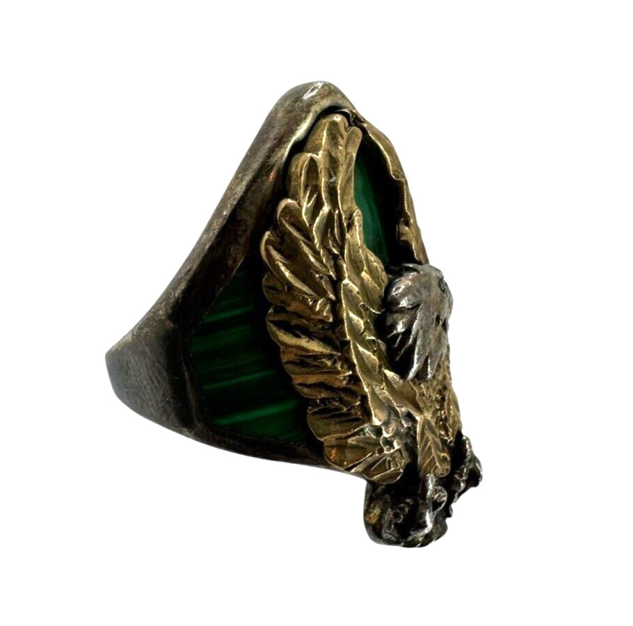OTT Sterling Silver Malachite Eagle Ring Size 11.5 - image 3