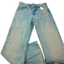ZARA Jeans Mid Rise Full Length Wide Leg Womens 6 USA Distressed Faded Blue NEW