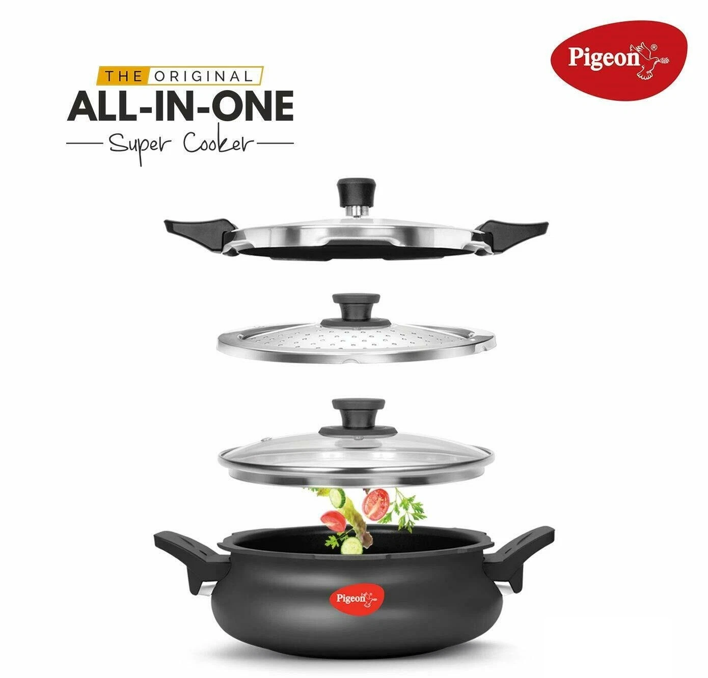 Pigeon Multi Cooking Pot Induction & Gas Kadai Hard Anodised 3 Ltr Indian Handi