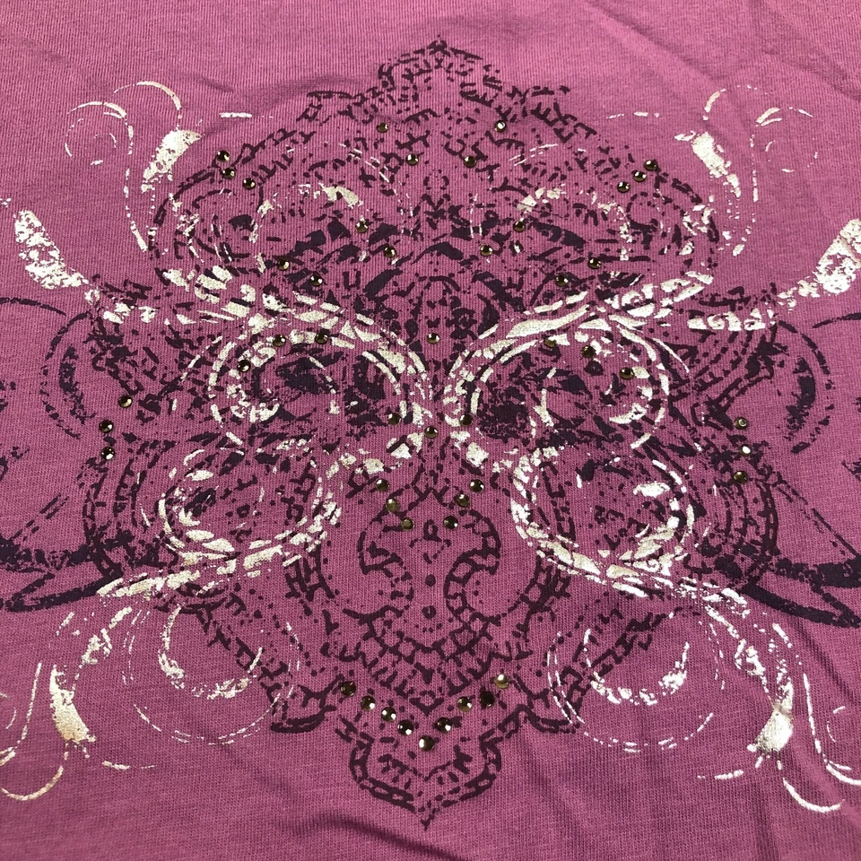 Camiseta SB Activewear Para Mujer 1X Plus Púrpura Pergaminos Cuello Redondo Mangas Largas Gimnasio Foto 3 de 4