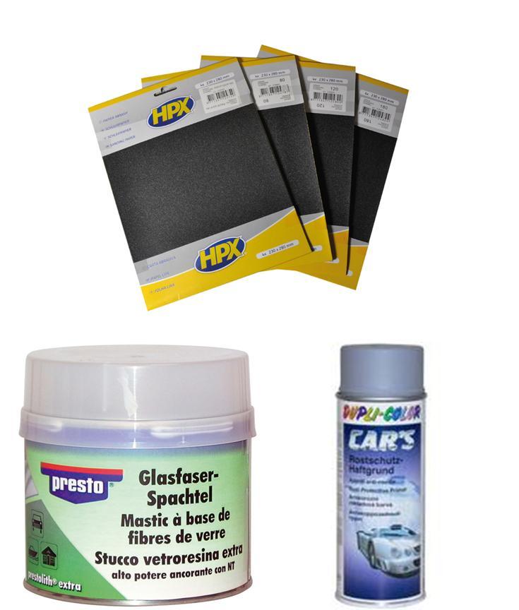 Mastic fibre de verre et apprêt 400ml pour réparer une carrosserie enfoncée ou rouillée