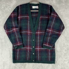 Vintage Paul Harris Design Sweater Women's M Green Mohair Plaid Cardigan Grunge