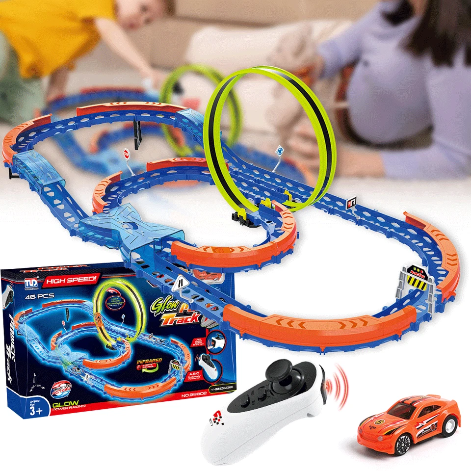 Slot Car Race Track Set Glow In the Dark Light Up Race RC Car Toy Gift for Kids - Image 3 of 4