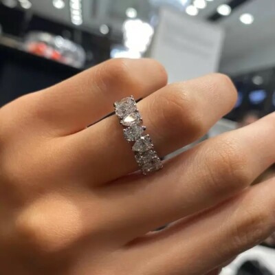 3.76 Ctw Oval Cut Moissanite Passes Test 14K White Gold Eternity Ring Women's