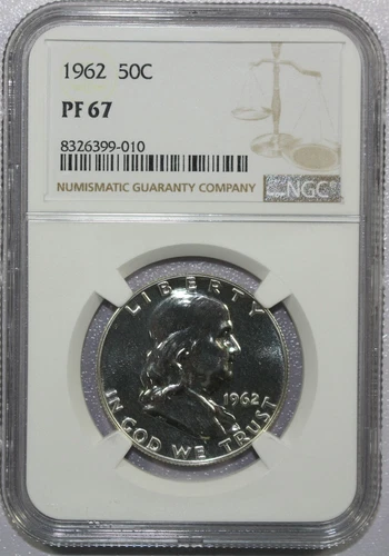1962 FRANKLIN HALF DOLLAR PROOF PF 67 NGC PQ NO SPOTS! ACTUAL COIN! #471