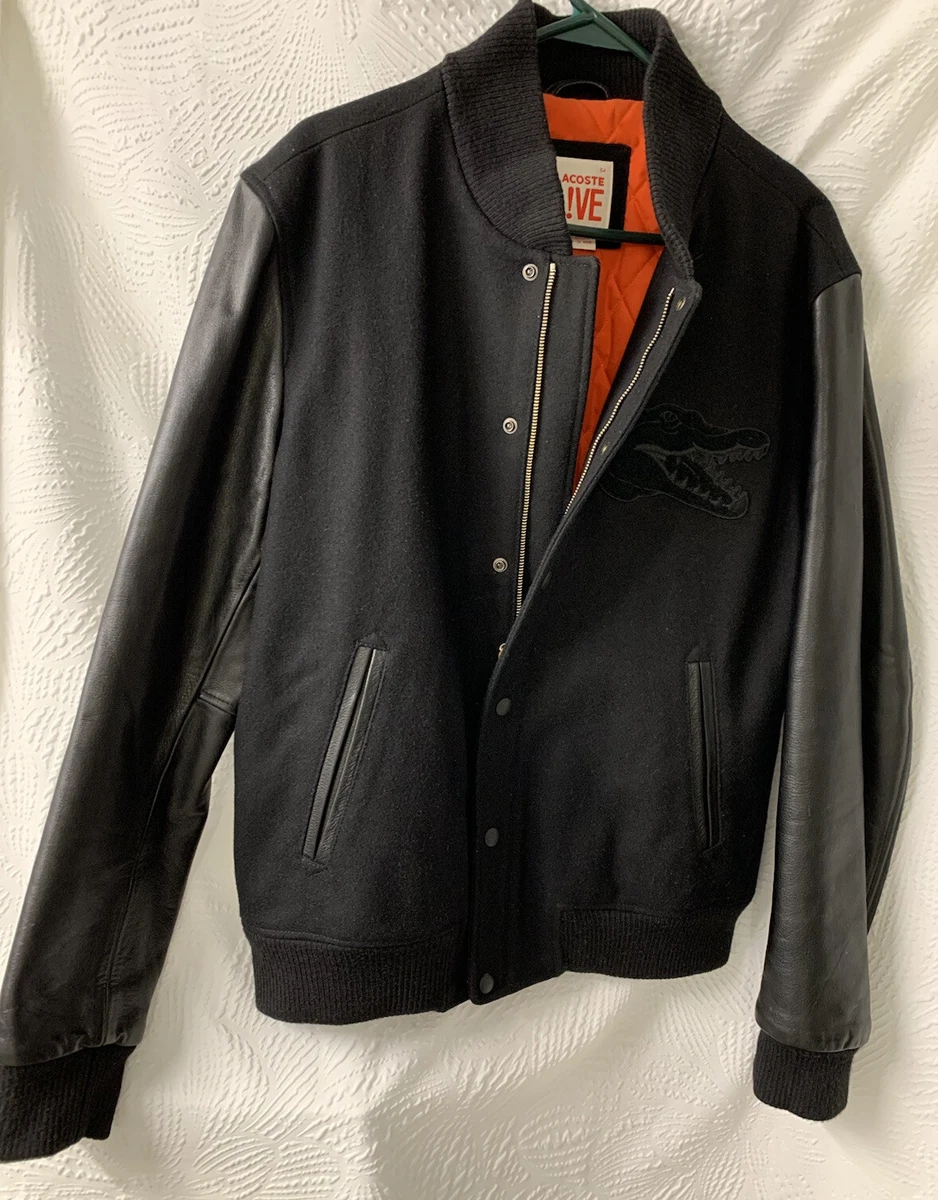 Lacoste Live Black Wool Leather Sleeves Varsity Jacket | eBay