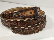 Country Western Belt Strap Floral Leaves Hand Tooled 1.5" Wide Sz 40 USA Made