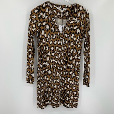 DVF Diane von Furstenberg Reina Spotted cat camel tunic dress leopard silk new 6