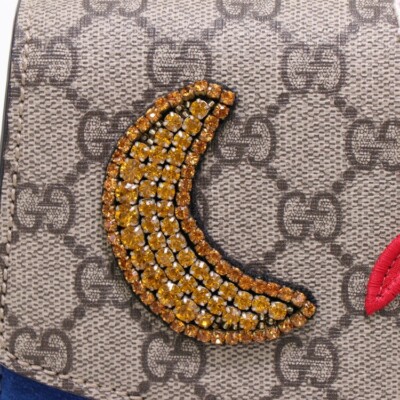 GUCCI 403348 Chain Shoulder Bag GG Supreme Embroidered Cat
