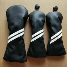 3pcs Black/White Stripes Golf Wood Headcover Driver Fairway Wood Club Covers Set