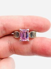 Vtg .925 Sterling Silver Hot Pink Glass Rhinestone Cocktail Ring Sz 7.75