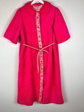 Vintage 1950's-60's Hot Pink Fleece Barbie-ish Robe Embroidered Satin Trim
