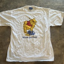 VTG Winnie the Pooh T Shirt Large White Jerry Leigh Disney Embroidered STAINED