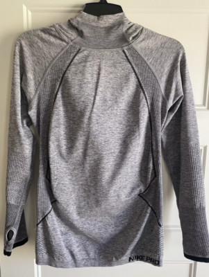 Nike Pro Hooded Long Sleeve Shirt Pullover Women's Size L  Gray Black 716716-064