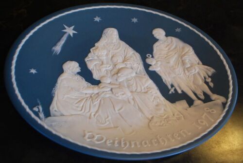 Villeroy & Boch 1978 CHRISTMAS NATIVITY PLATE West Germany 11.75" Blue Porcelain - Picture 11 of 19