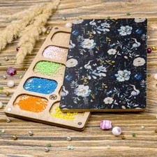 Flowers-2 Wood Bead Organizer with Lid   DIY Tray for Beading  Embroidery