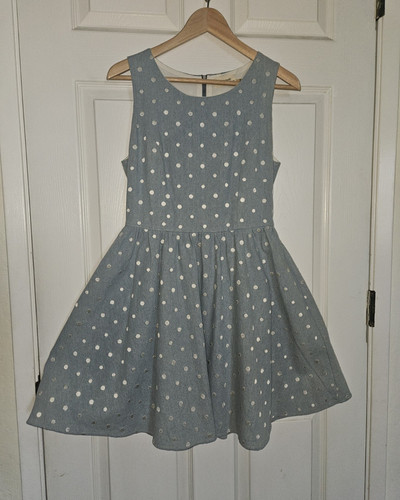 RHYME Los Angeles Blue/White Polka Dot Sleeveless Fit & Flare Dress Size S