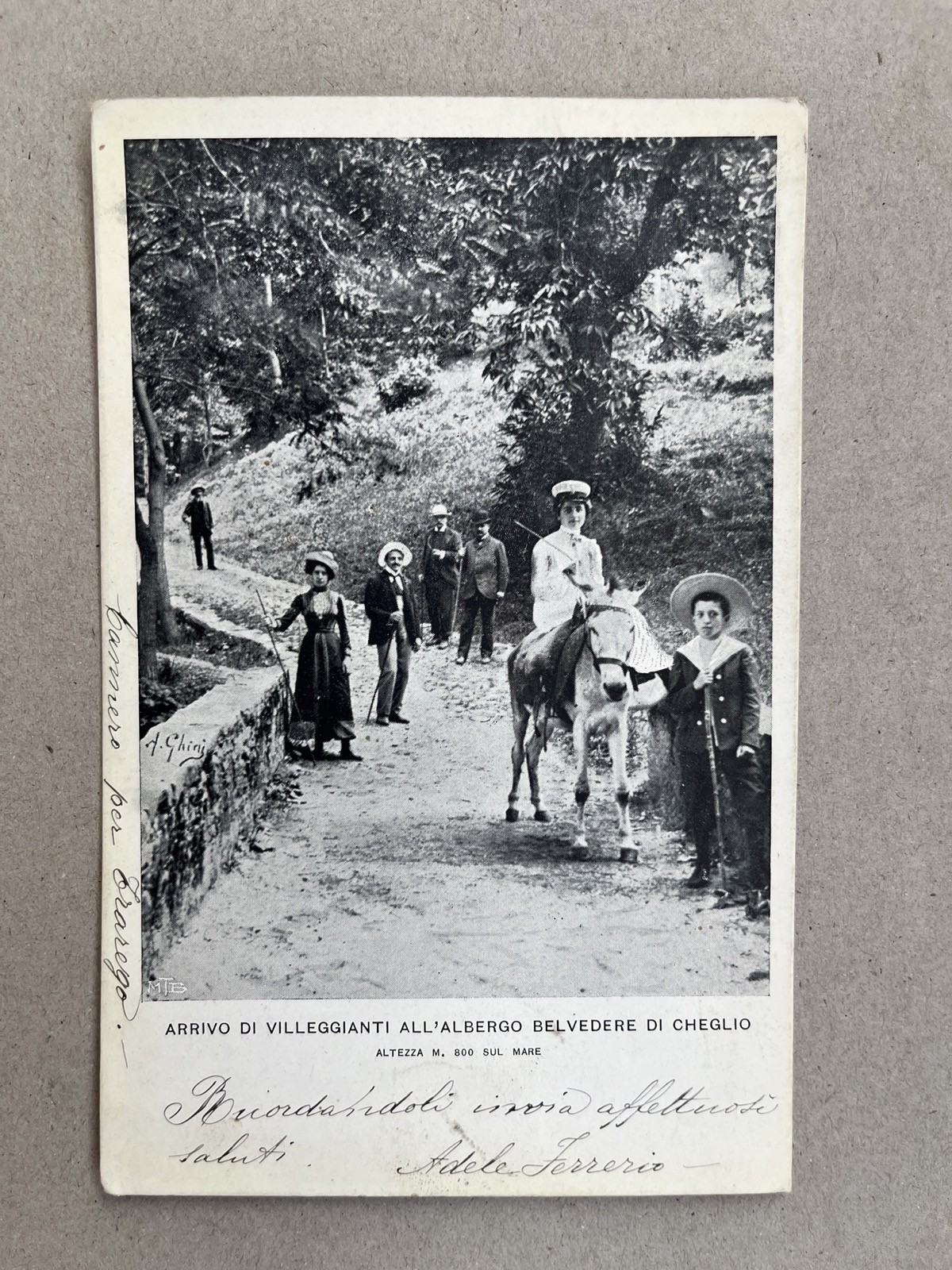 T) Cartolina formato piccolo Cheglio Taino Varese albergo 1908