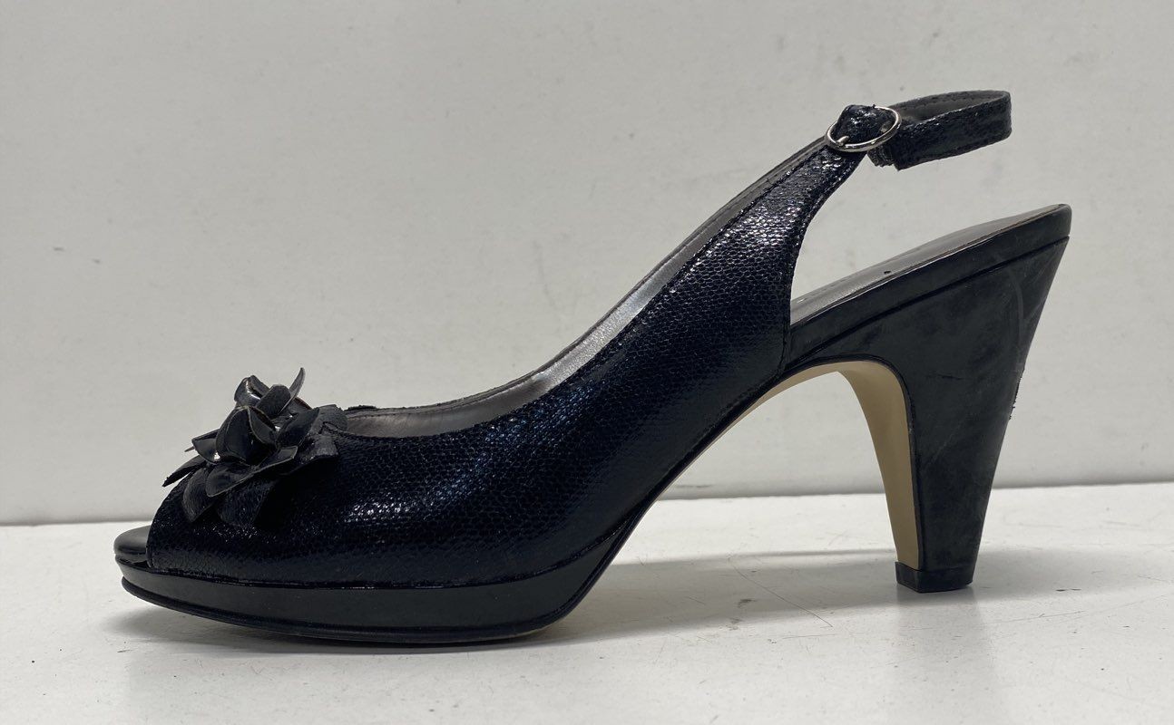 Anne Klein Black Solid Slingback Peep Toe Heels W… - image 1