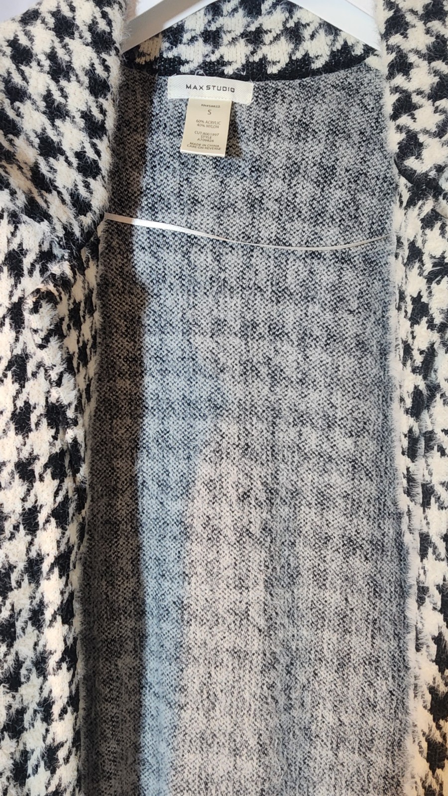 Max Studio Houndstooth Button Long Coat Black Whi… - image 4