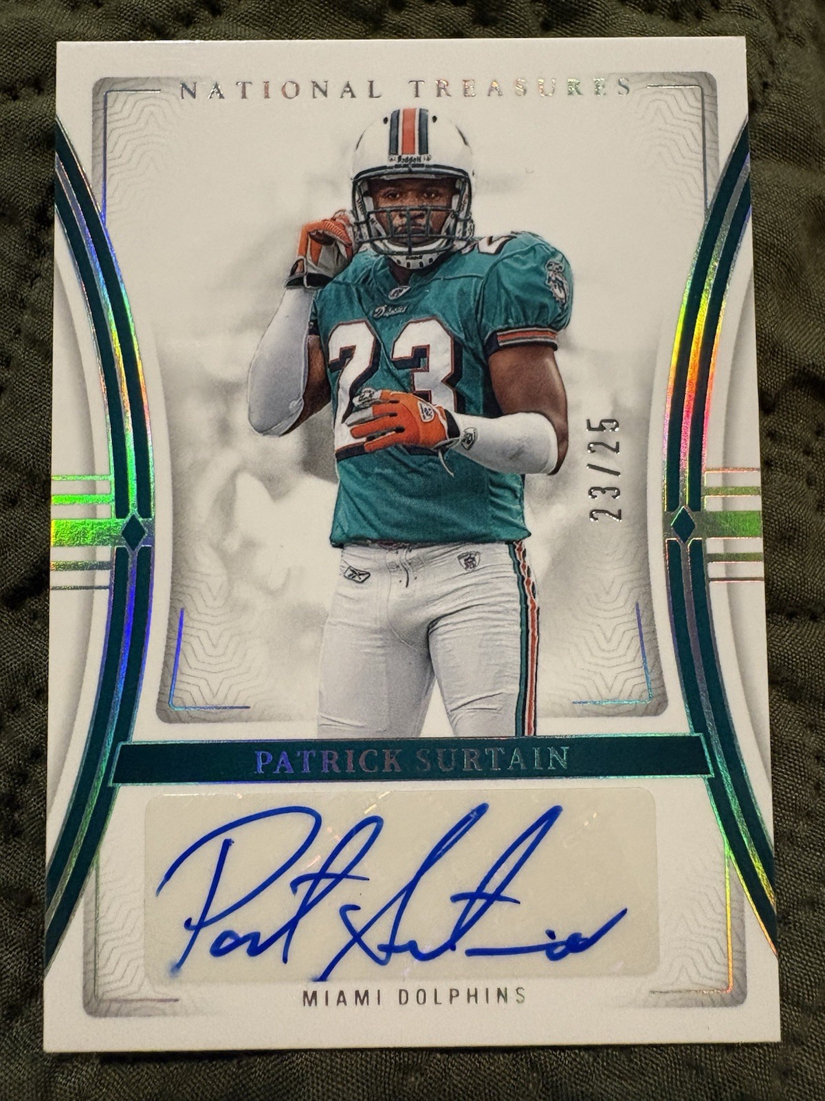 PATRICK SURTAIN 2023 NATIONAL TREASURES AUTO 23/25 JSY# 1/1 MIAMI DOLPHINS view 1