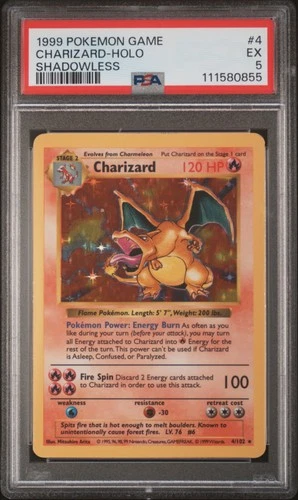 1999 POKEMON GAME SHADOWLESS #4 CHARIZARD-HOLO PSA 5