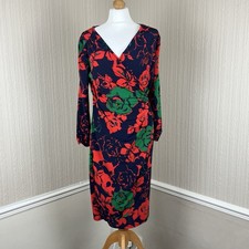 GINA BACCONI Wrap Midi Dress Sz 14 Multi Floral Print Occasion Office Wedding